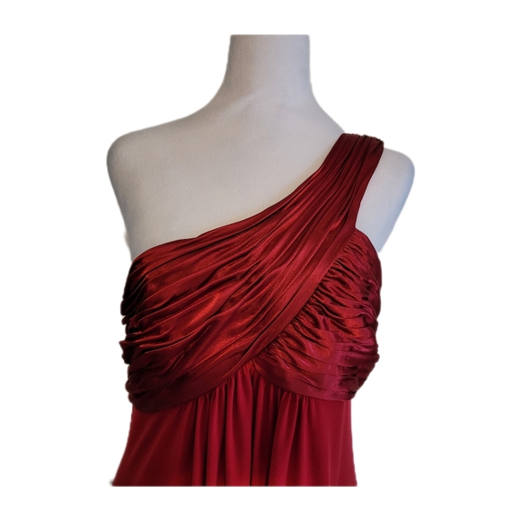 David's Bridal One Shoulder Ruched Bust Empire Waist Gown Sz 10 Red EUC - Picture 5 of 11